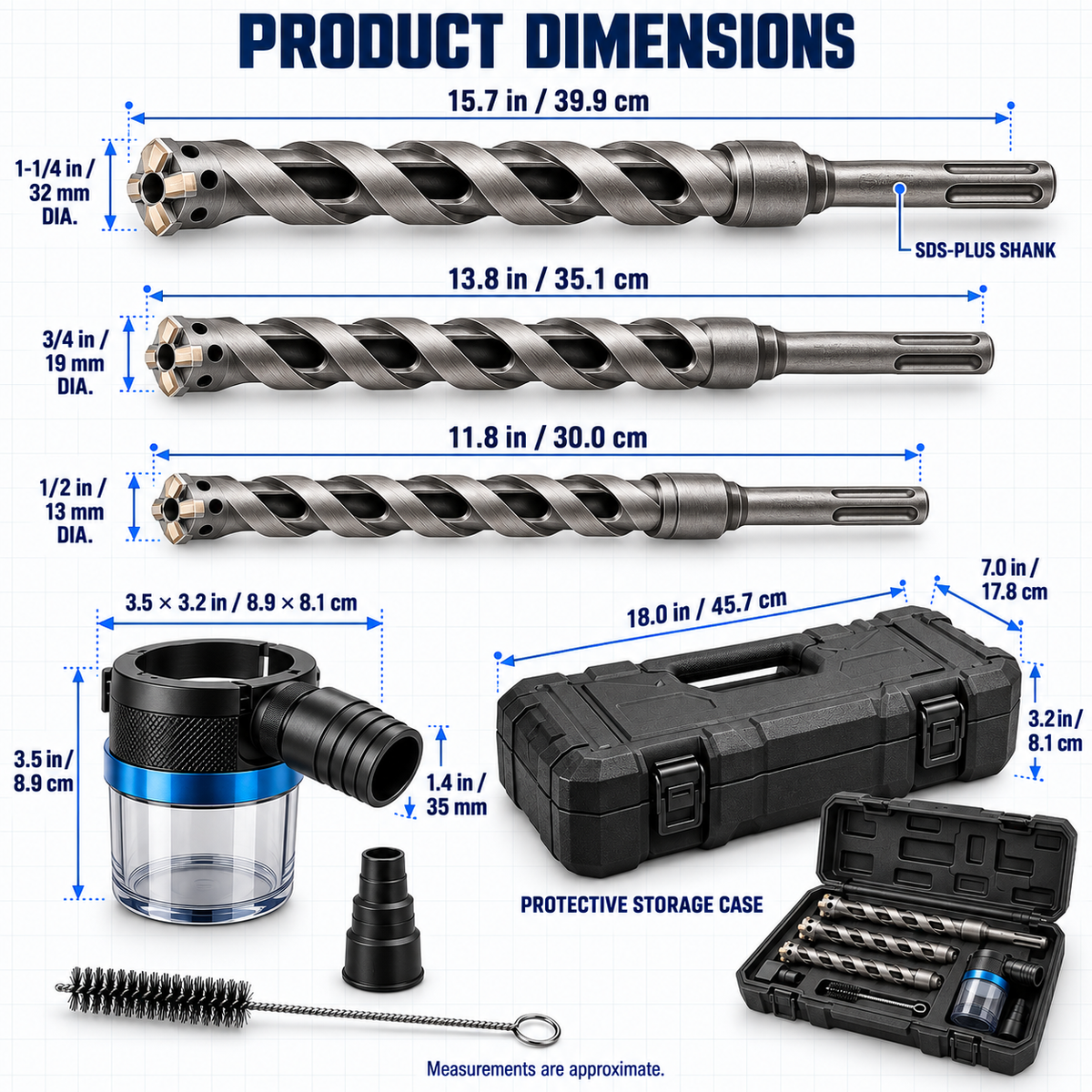 3-Piece Dust-Capture Hollow-Core Masonry Drill Bit Set