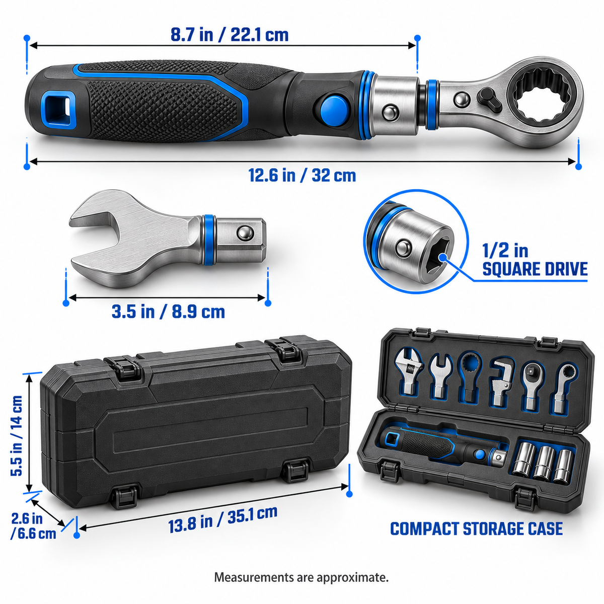Modular Multi-Head Wrench System – 10-Piece Quick-Change Repair Kit