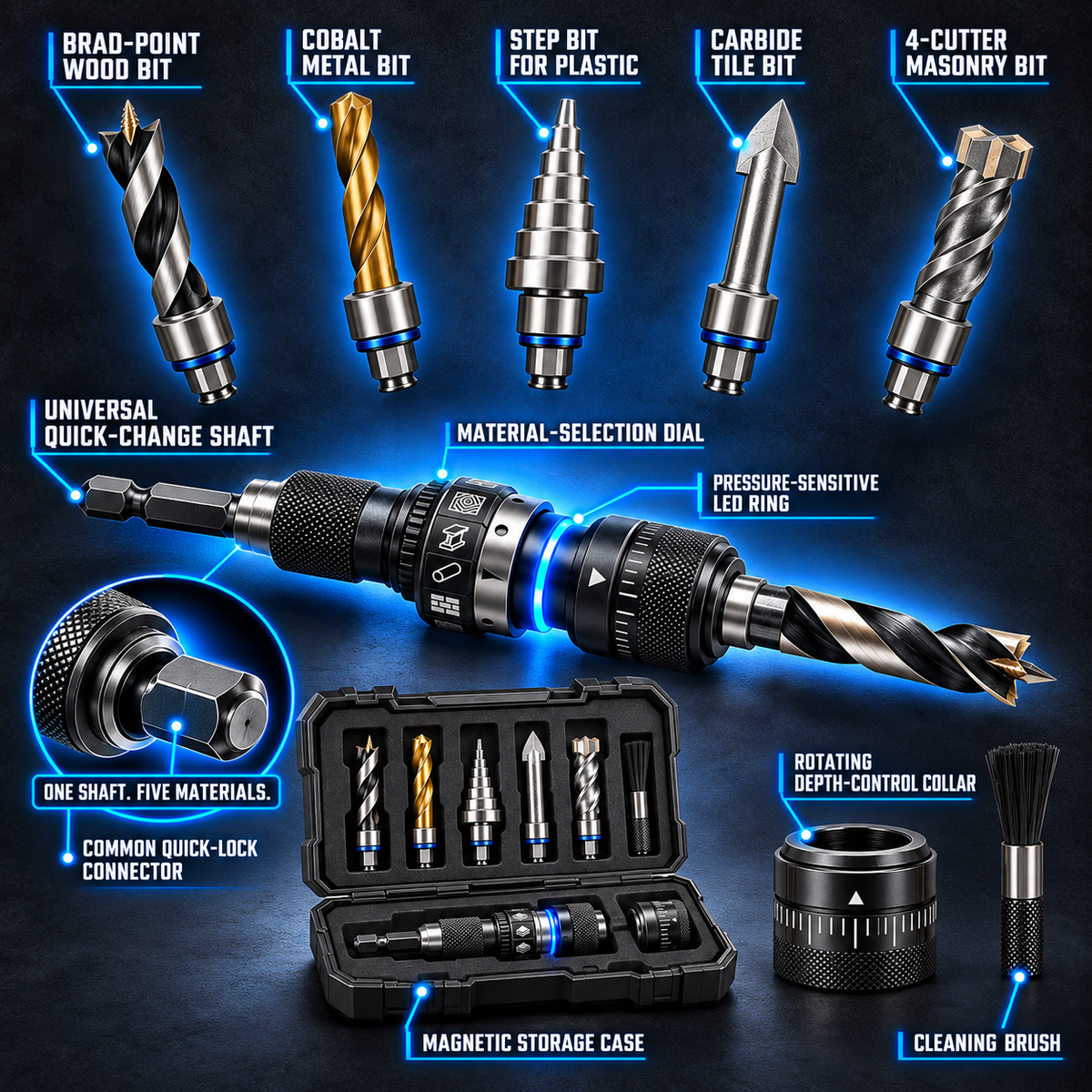 Smart 5-in-1 Adaptive Drill Bit System