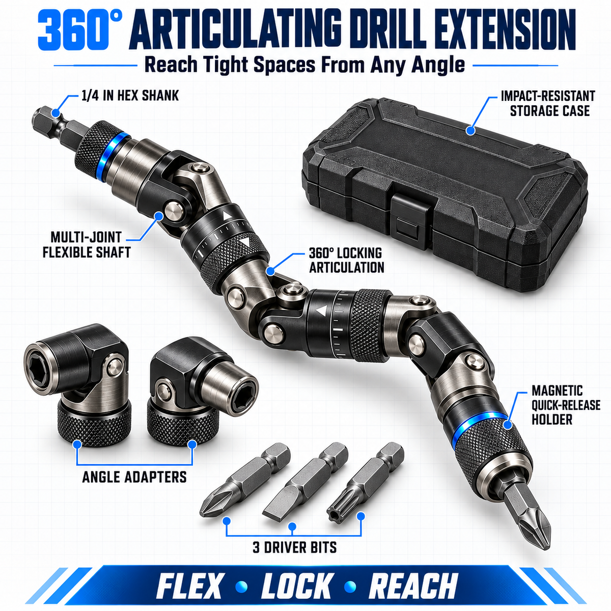360° Articulating Tight-Space Drill Bit Extension Kit