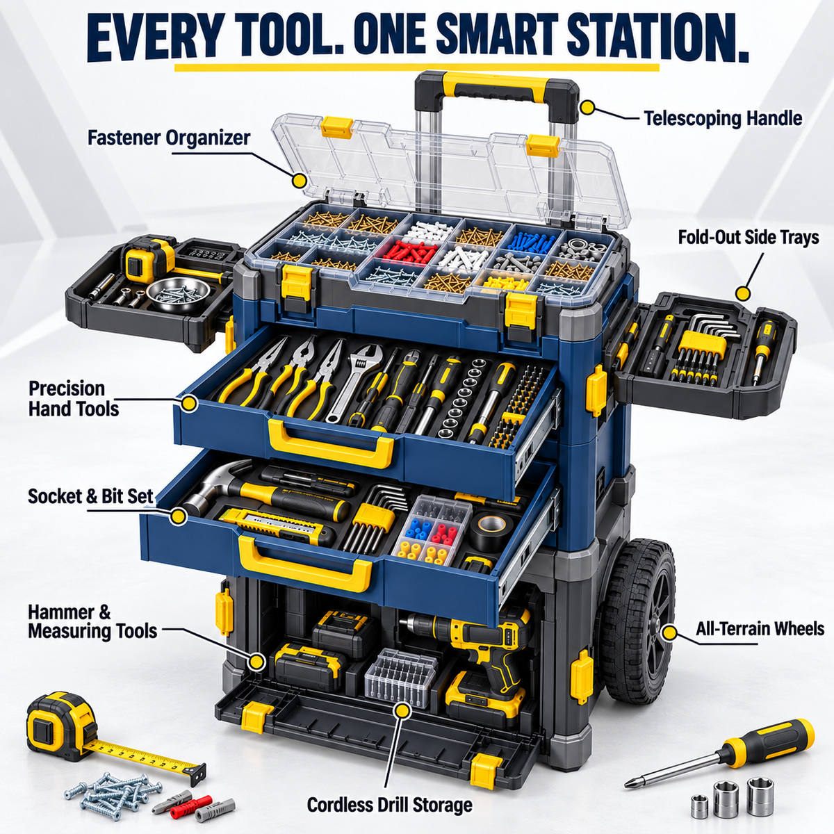 Modular Rolling Home Repair Station – All-in-One Mobile Tool Storage System