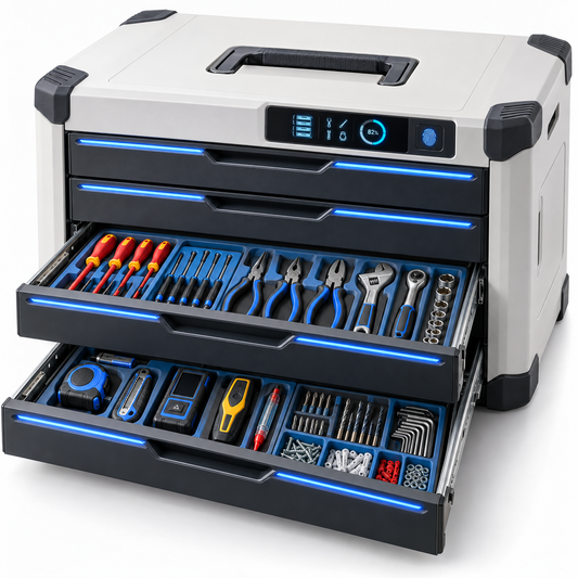 Smart Drawer-Style Family Tool Chest with Fingerprint Lock & LED Organization