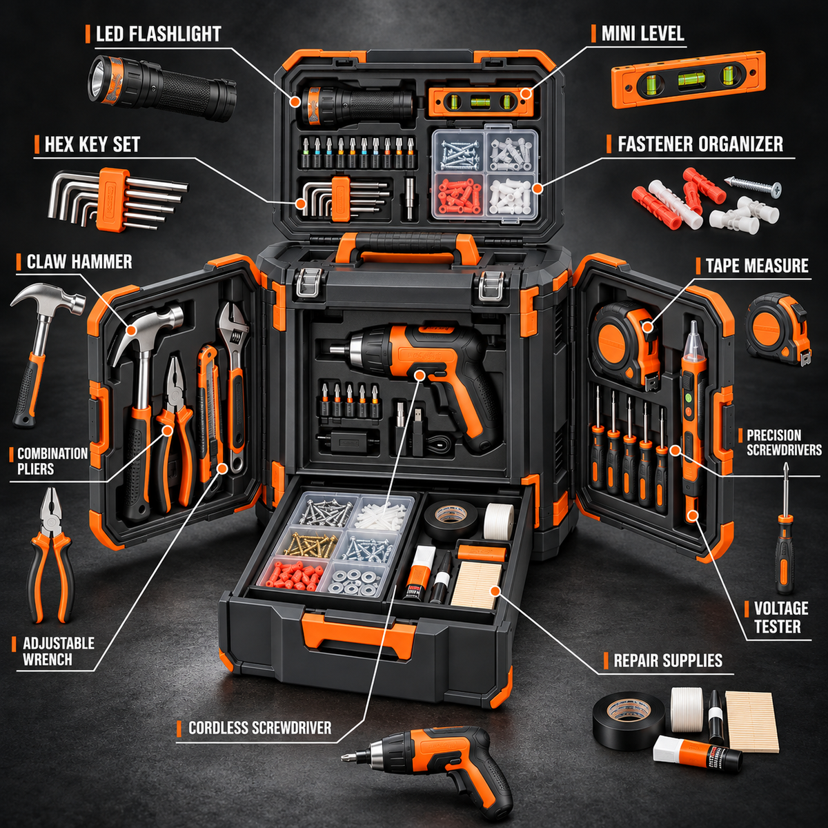 Compact Home Emergency Repair Cube – Modular All-in-One Household Tool Kit