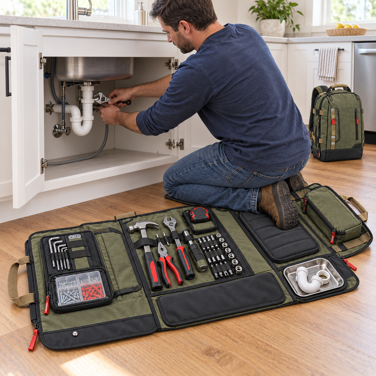 Convertible Tool Backpack & Work Mat with Built-In Knee Support