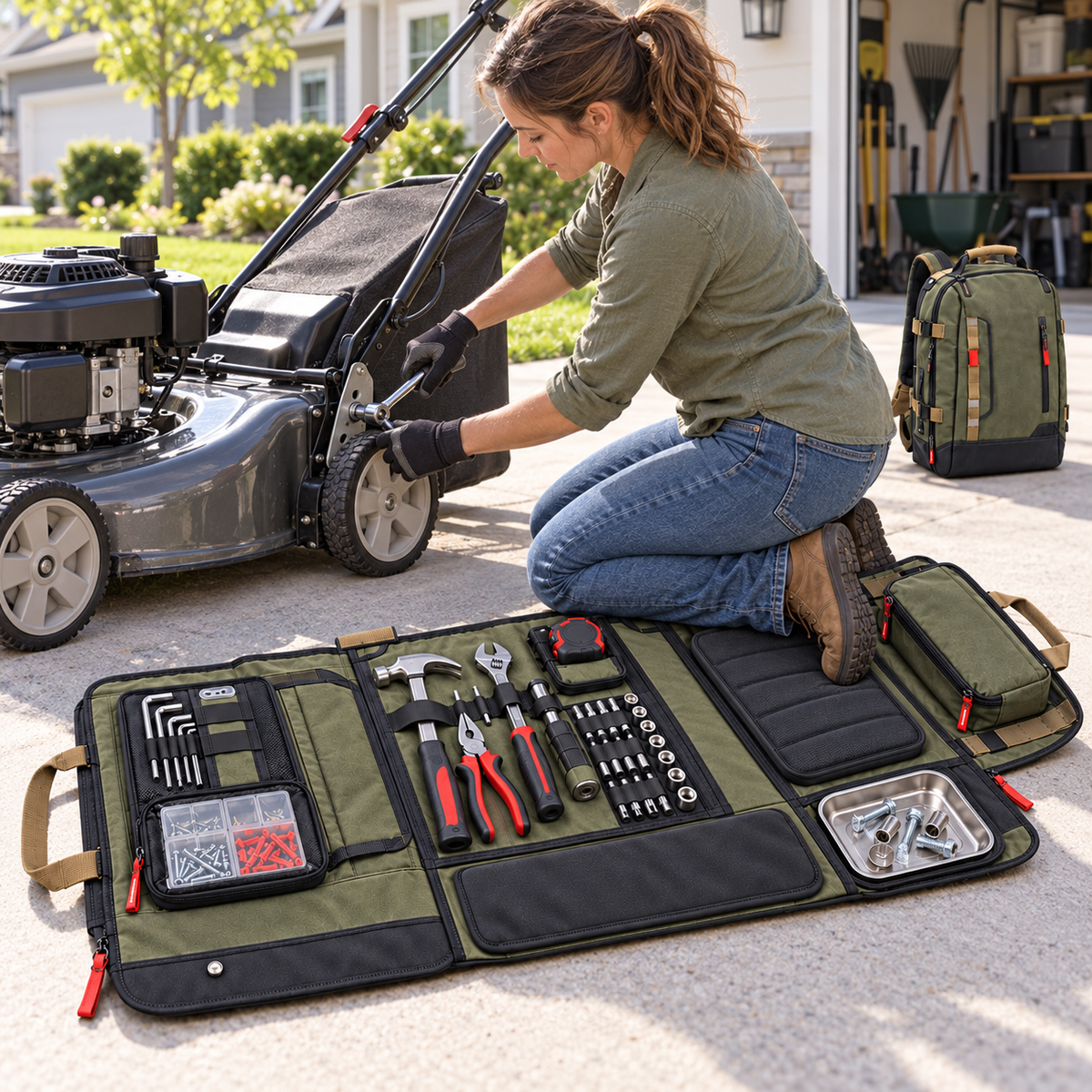 Convertible Tool Backpack & Work Mat with Built-In Knee Support
