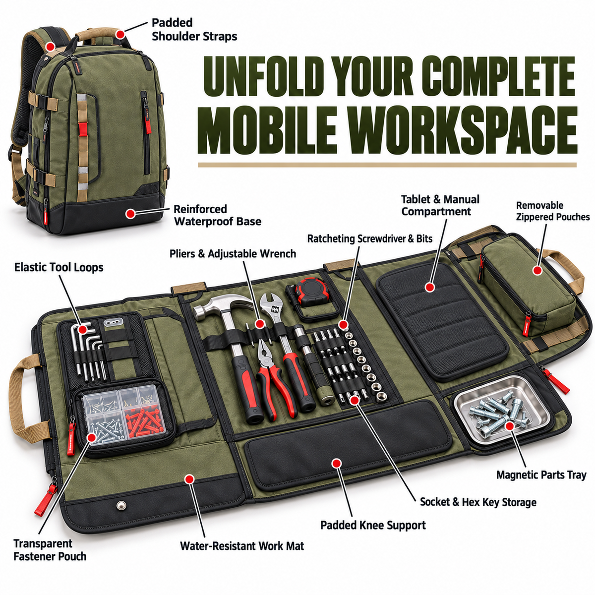 Convertible Tool Backpack & Work Mat with Built-In Knee Support
