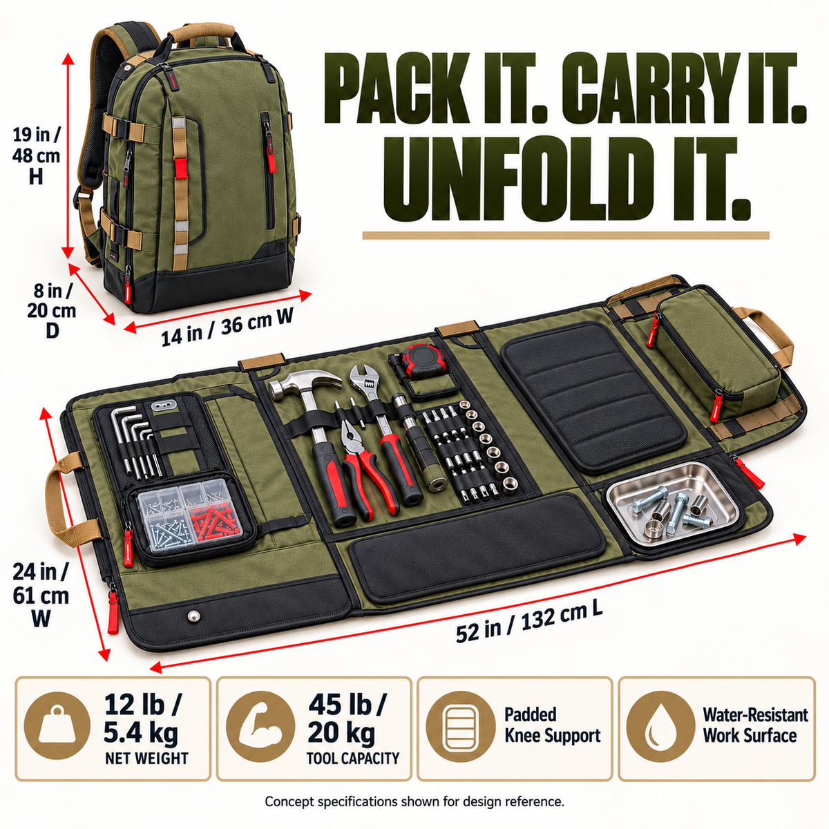 Convertible Tool Backpack & Work Mat with Built-In Knee Support