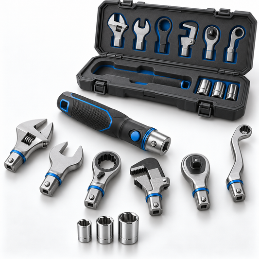 Modular Multi-Head Wrench System – 10-Piece Quick-Change Repair Kit