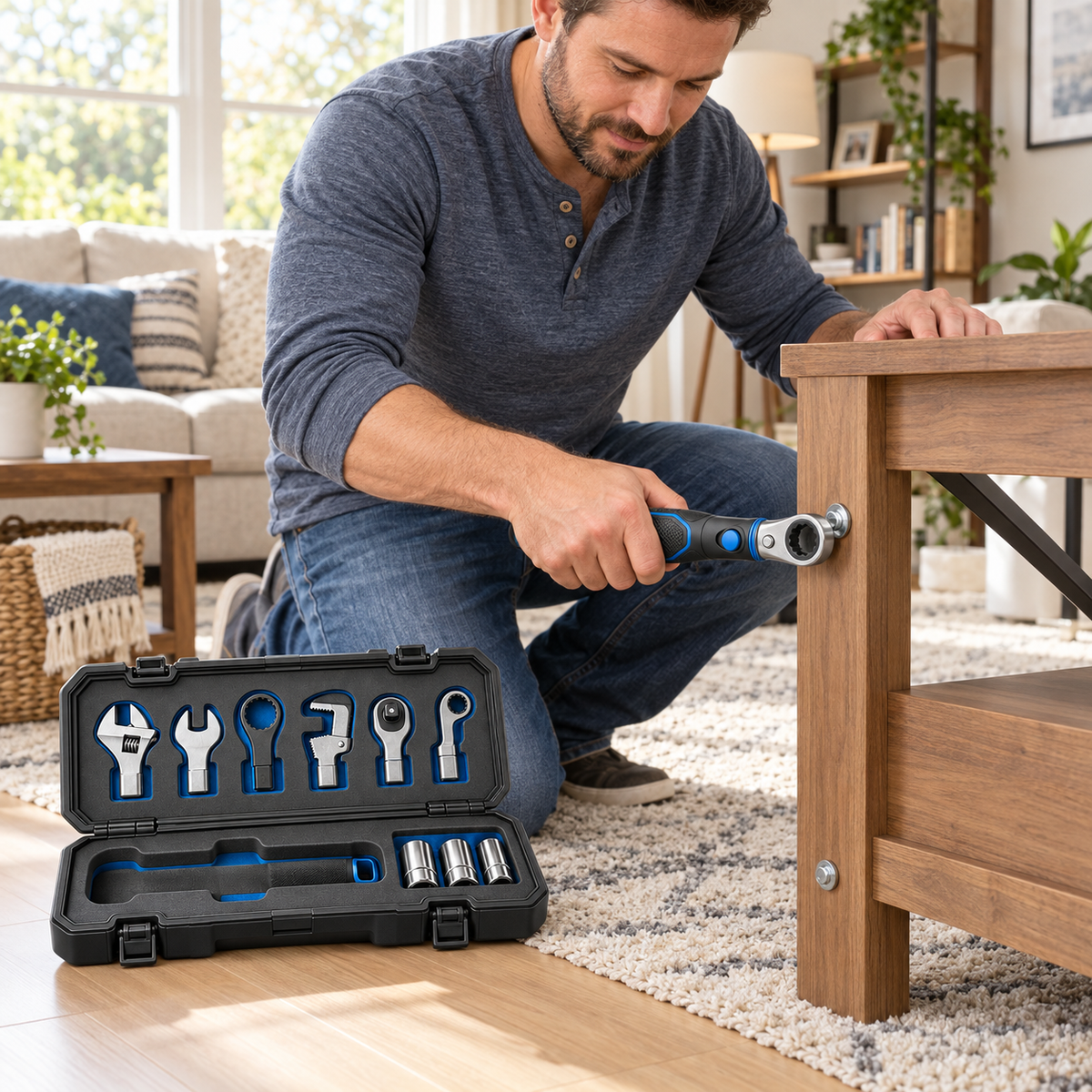 Modular Multi-Head Wrench System – 10-Piece Quick-Change Repair Kit