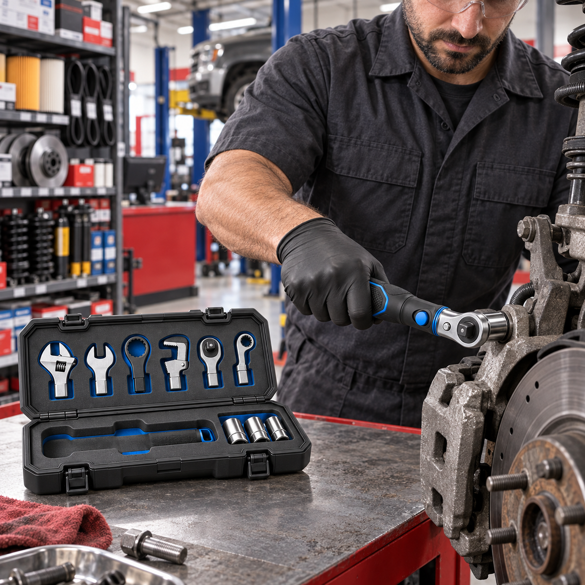 Modular Multi-Head Wrench System – 10-Piece Quick-Change Repair Kit