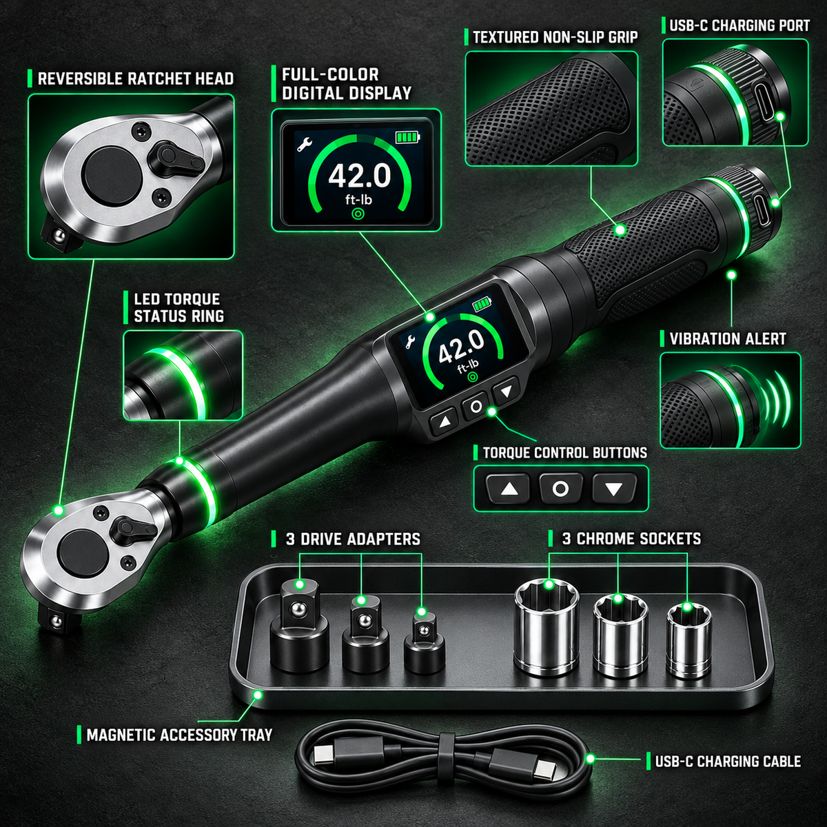 Digital Torque-Control Smart Wrench – Rechargeable Precision Ratchet Kit