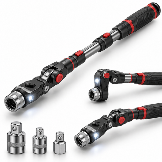 360° Articulating Tight-Space Wrench – Telescoping Ratchet With LED Work Lights
