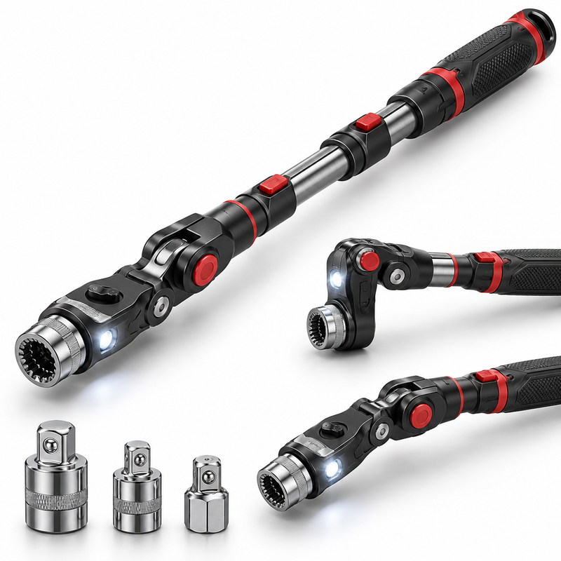 360° Articulating Tight-Space Wrench – Telescoping Ratchet With LED Work Lights