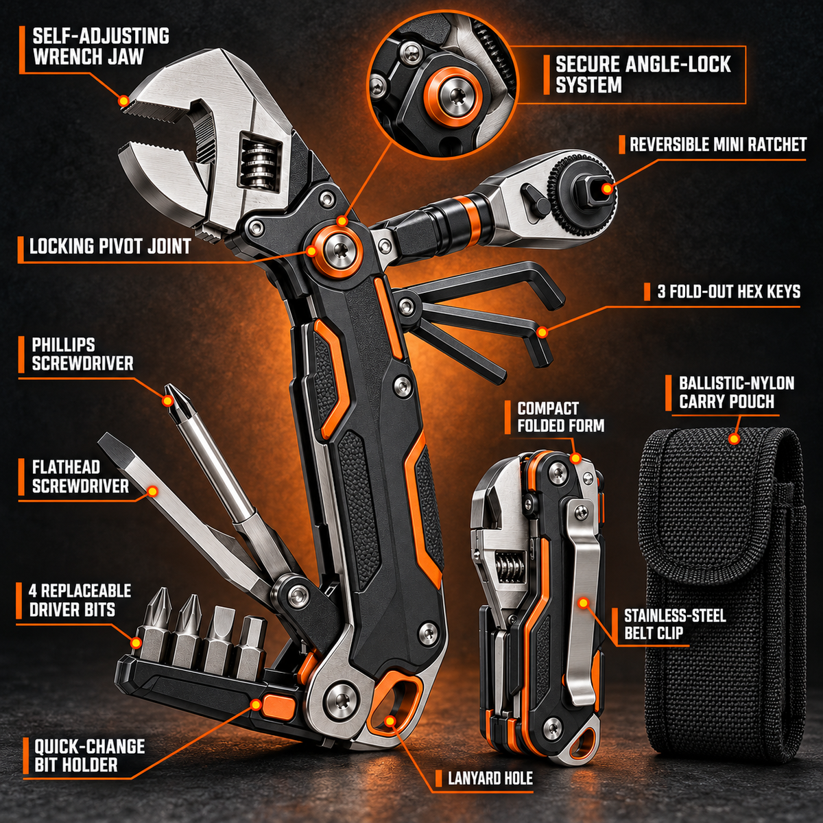 Foldable Emergency Pocket Wrench – 12-in-1 Compact Repair Multi-Tool