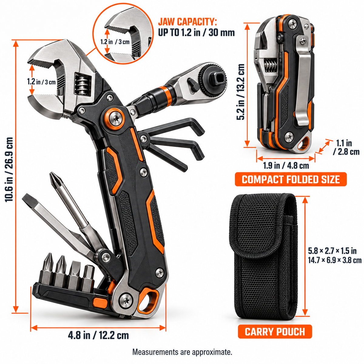 Foldable Emergency Pocket Wrench – 12-in-1 Compact Repair Multi-Tool